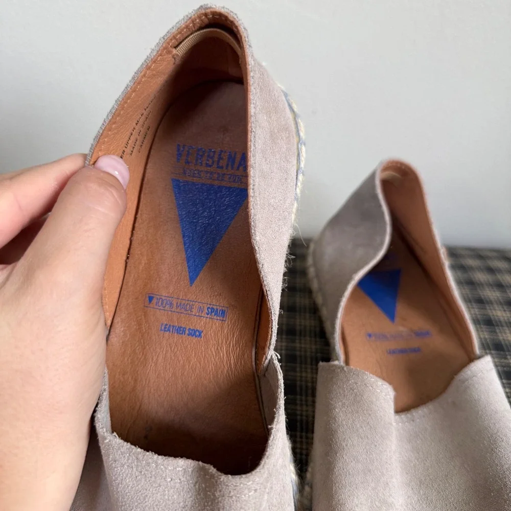 Verbenas Carmen Suede Leather Espadrille Flat Shoes Size 40 Taupe Gray